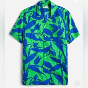 J.Crew Men's Slub Camp-Collar Shirt Summer Plant Green/Blue Large NEW w/Tags $89